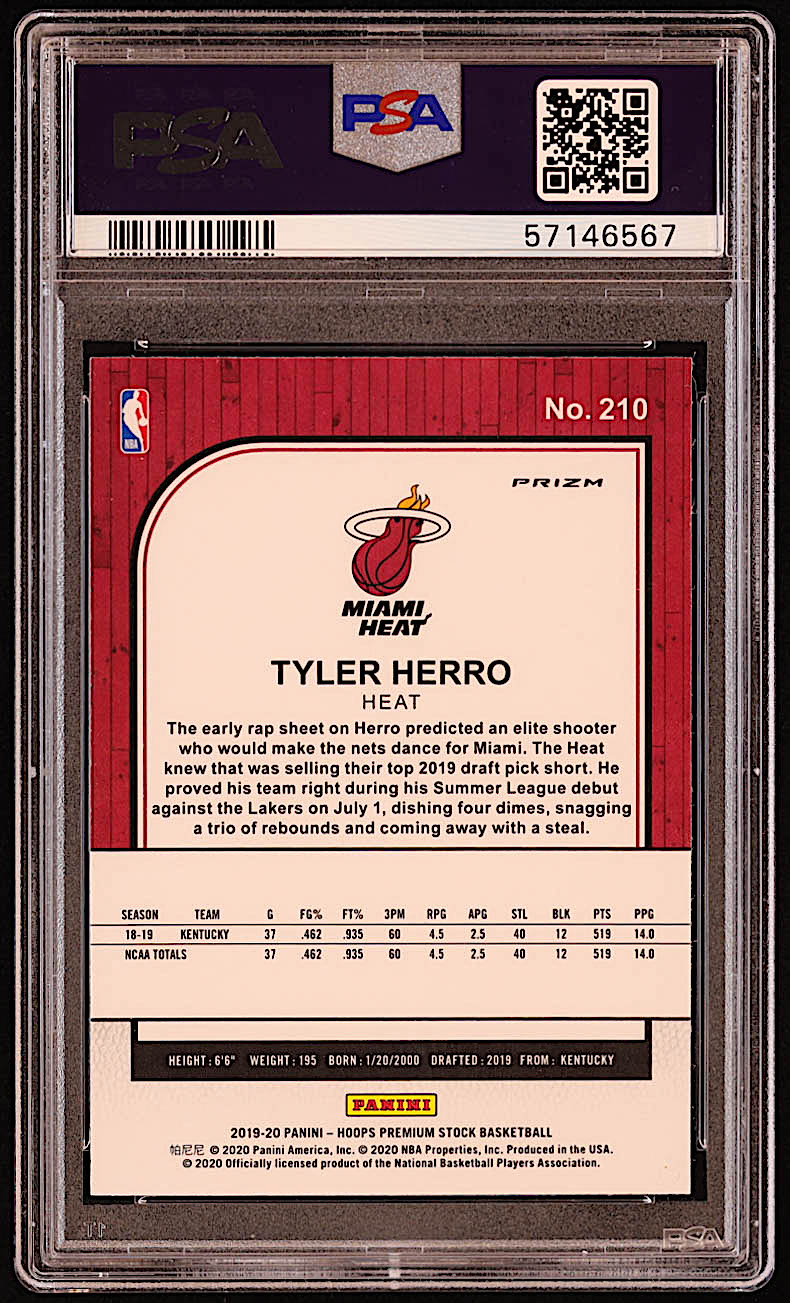 Tyler Herro 2019-20 Hoops Premium Stock Prizms Pulsar #210 RC (PSA 9) at PristineAuction.com Tyler Herro 2019-20 Hoops Premium Stock Prizms Pulsar #210 RC (PSA 9) at PristineAuction.com