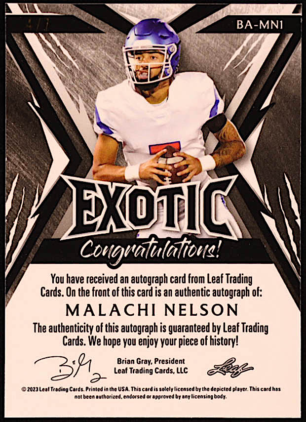 Malachi Nelson 2023 Leaf Exotic Crystal Parrot #BAMN1 RC #4/7 at PristineAuction.com Malachi Nelson 2023 Leaf Exotic Crystal Parrot #BAMN1 RC #4/7 at PristineAuction.com