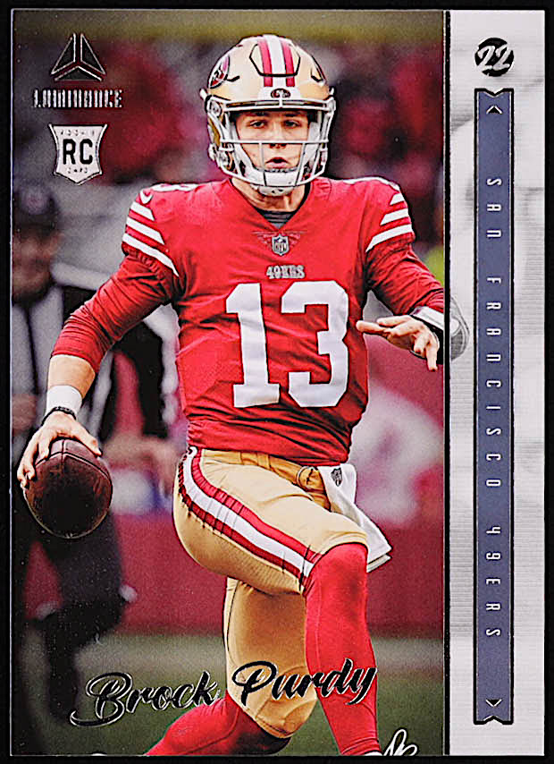 Brock Purdy 2022 Panini Chronicles Luminance Update Vertical Rookies #213 RC at PristineAuction.com Brock Purdy 2022 Panini Chronicles Luminance Update Vertical Rookies #213 RC at PristineAuction.com