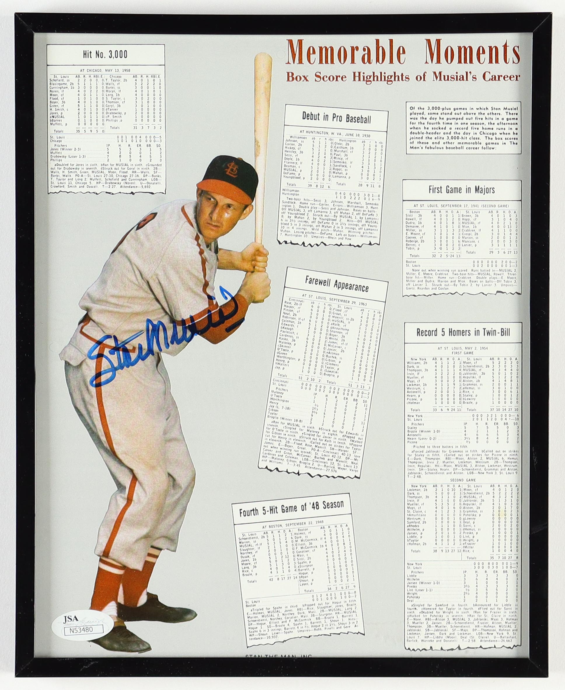 Stan Musial Signed "Memorable Moments" Custom Framed Photo Display (JSA) at PristineAuction.com Stan Musial Signed "Memorable Moments" Custom Framed Photo Display (JSA) at PristineAuction.com