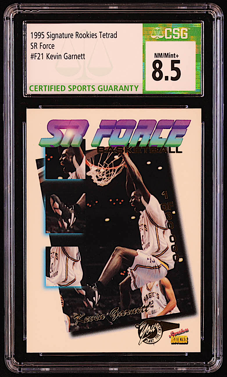 Kevin Garnett 1995 Signature Rookies Tetrad SR Force #F21 RC (CSG 8.5) at PristineAuction.com Kevin Garnett 1995 Signature Rookies Tetrad SR Force #F21 RC (CSG 8.5) at PristineAuction.com