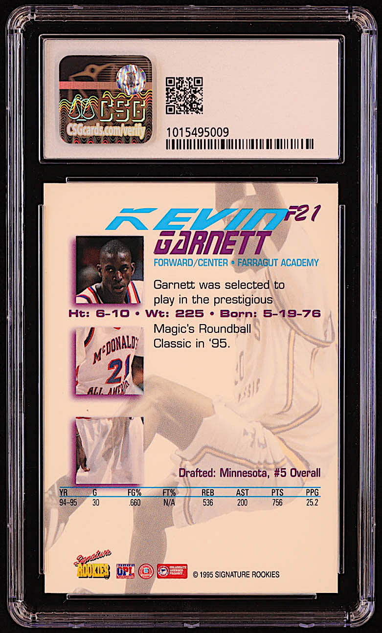 Kevin Garnett 1995 Signature Rookies Tetrad SR Force #F21 RC (CSG 8.5) at PristineAuction.com Kevin Garnett 1995 Signature Rookies Tetrad SR Force #F21 RC (CSG 8.5) at PristineAuction.com