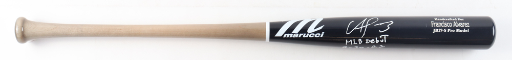Francisco Alvarez Signed Marucci Player Pro Model Baseball Bat Inscribed "MLB Debut 9-30-22" (Beckett) at PristineAuction.com Francisco Alvarez Signed Marucci Player Pro Model Baseball Bat Inscribed "MLB Debut 9-30-22" (Beckett) at PristineAuction.com
