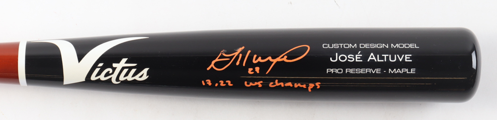 Jose Altuve Signed Victus Player Model Baseball Bat Inscribed "17,22 WS Champs" (Beckett) at PristineAuction.com Jose Altuve Signed Victus Player Model Baseball Bat Inscribed "17,22 WS Champs" (Beckett) at PristineAuction.com