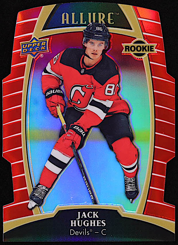 Jack Hughes 2019-20 Upper Deck Allure Red Rainbow #100 RC at PristineAuction.com Jack Hughes 2019-20 Upper Deck Allure Red Rainbow #100 RC at PristineAuction.com