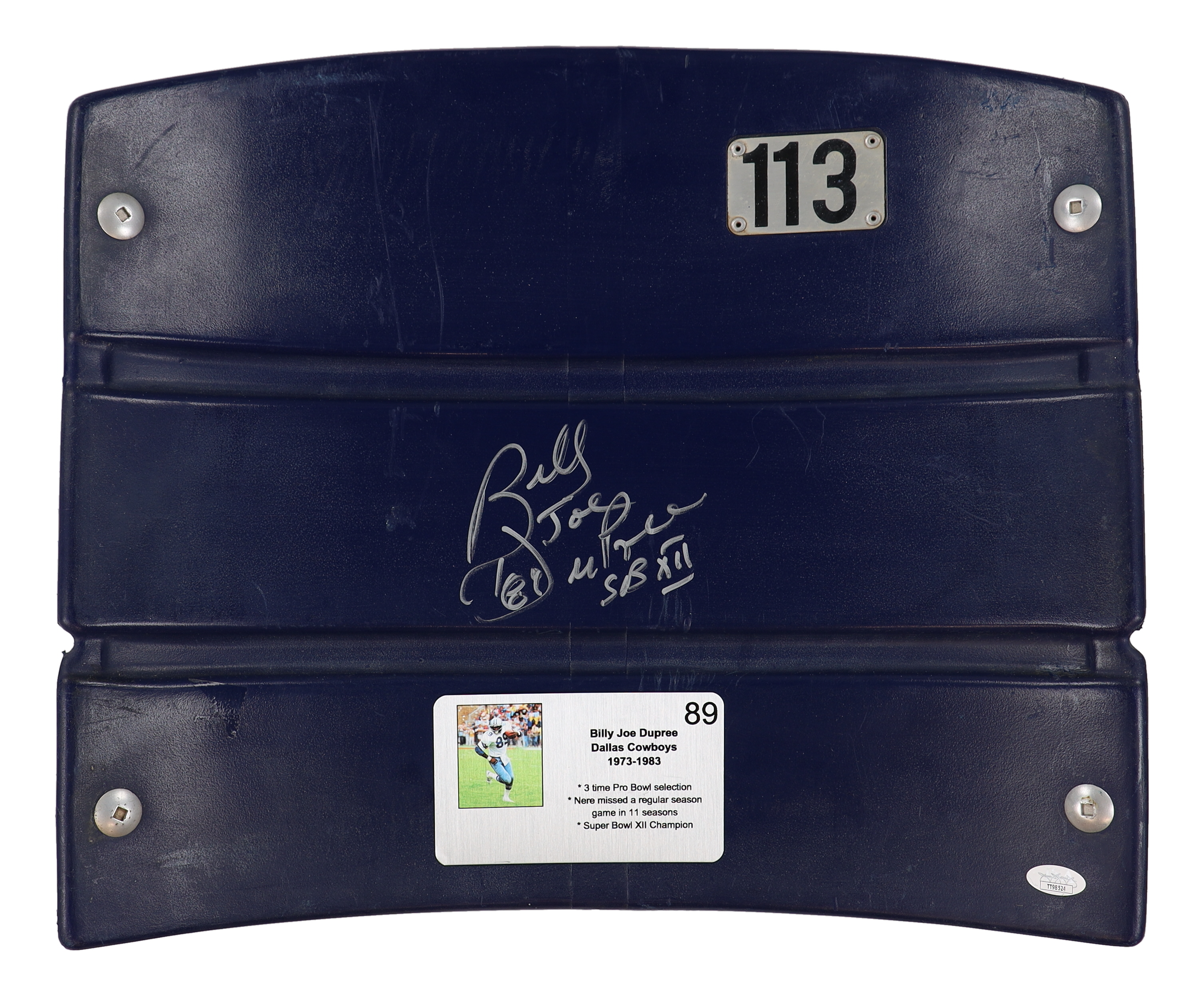 Billy Joe DuPree Signed Texas Stadium Seat-Back With Original Hardware Inscribed "SB XII" (JSA) at PristineAuction.com Billy Joe DuPree Signed Texas Stadium Seat-Back With Original Hardware Inscribed "SB XII" (JSA) at PristineAuction.com
