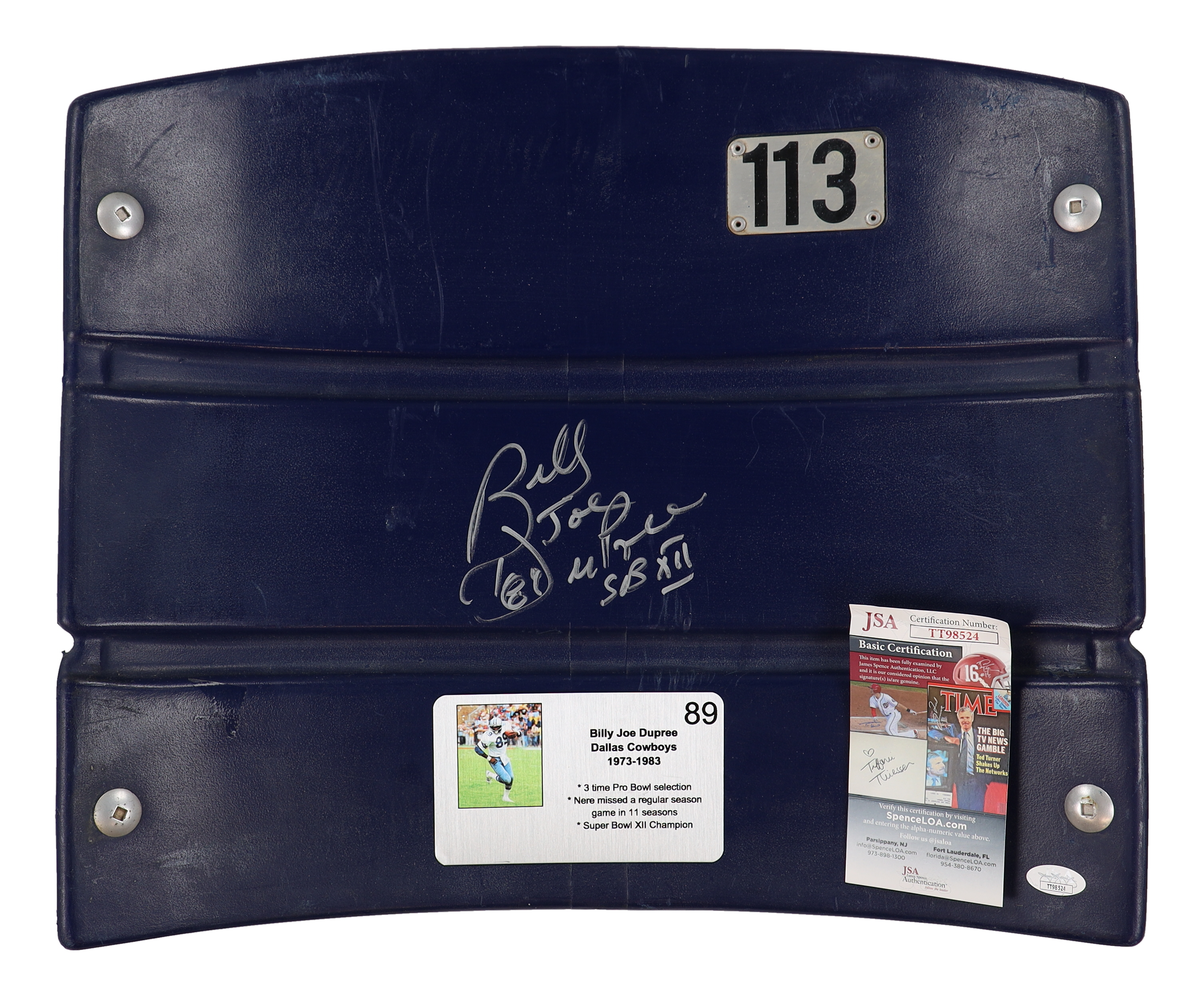 Billy Joe DuPree Signed Texas Stadium Seat-Back With Original Hardware Inscribed "SB XII" (JSA) at PristineAuction.com Billy Joe DuPree Signed Texas Stadium Seat-Back With Original Hardware Inscribed "SB XII" (JSA) at PristineAuction.com