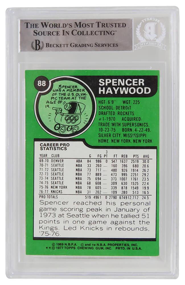 Spencer Haywood Signed 1977-78 Topps #88 (BGS) at PristineAuction.com Spencer Haywood Signed 1977-78 Topps #88 (BGS) at PristineAuction.com