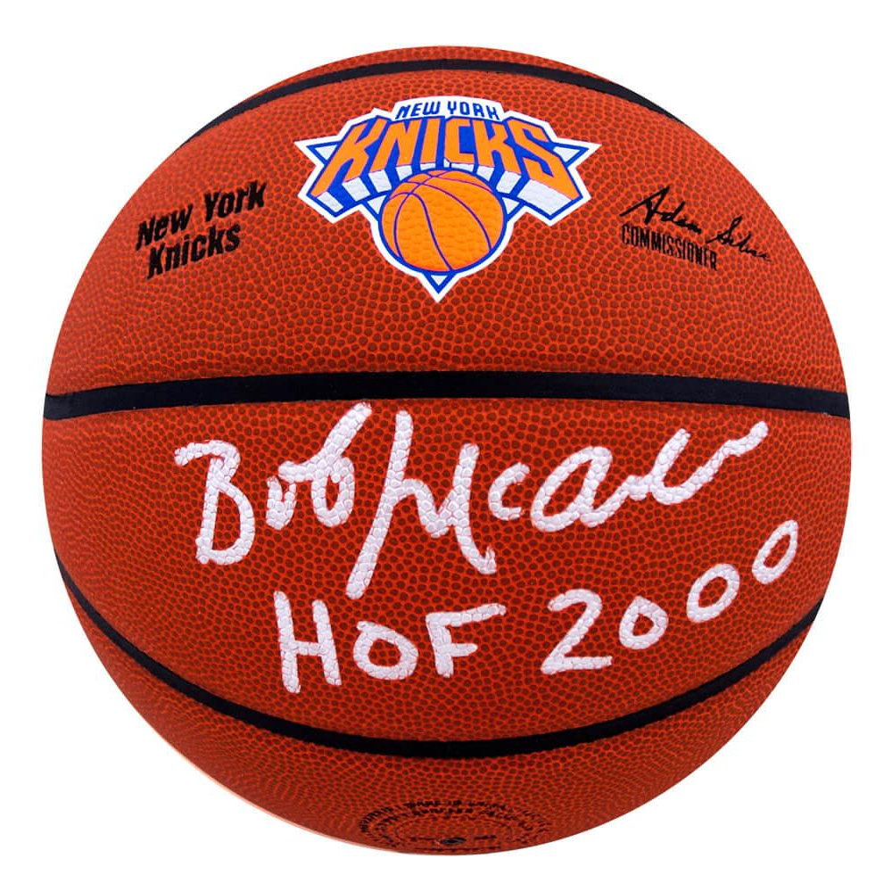 Bob McAdoo Signed Knicks Logo Basketball Inscribed 