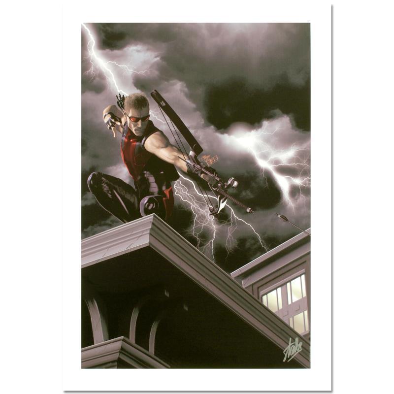 Marvel "Ultimate Hawkeye #2" Limited Edition 27x18 Giclee on Canvas by Kaare Andrews (PA) at PristineAuction.com Marvel "Ultimate Hawkeye #2" Limited Edition 27x18 Giclee on Canvas by Kaare Andrews (PA) at PristineAuction.com