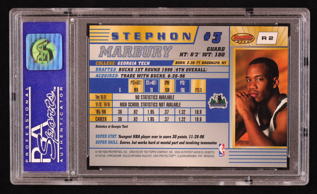 Stephon Marbury 1996-97 Bowman's Best #R2 RC (PSA 9) at PristineAuction.com Stephon Marbury 1996-97 Bowman's Best #R2 RC (PSA 9) at PristineAuction.com