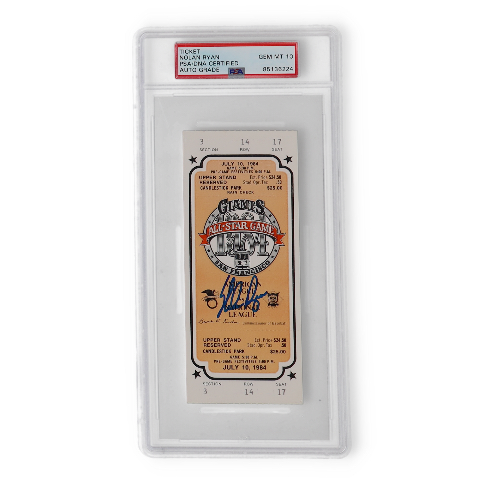 Nolan Ryan Signed 1984 All-Star Game Ticket Stub (PSA | GEM MT 10) at PristineAuction.com Nolan Ryan Signed 1984 All-Star Game Ticket Stub (PSA | GEM MT 10) at PristineAuction.com