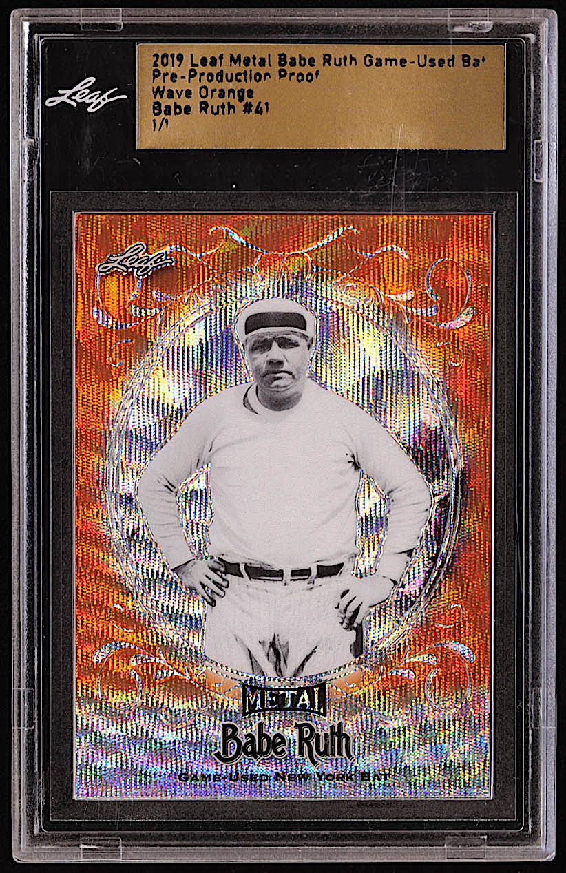 Babe Ruth 2019 Leaf Metal Babe Ruth Collection Game-Used Wave Orange Pre-Production Proof #41 #1/1 (Leaf) at PristineAuction.com Babe Ruth 2019 Leaf Metal Babe Ruth Collection Game-Used Wave Orange Pre-Production Proof #41 #1/1 (Leaf) at PristineAuction.com