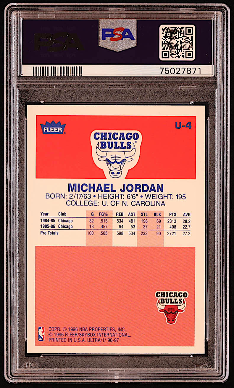 Michael Jordan 1996-97 Ultra Decade of Excellence #U4 (PSA 10) at PristineAuction.com Michael Jordan 1996-97 Ultra Decade of Excellence #U4 (PSA 10) at PristineAuction.com