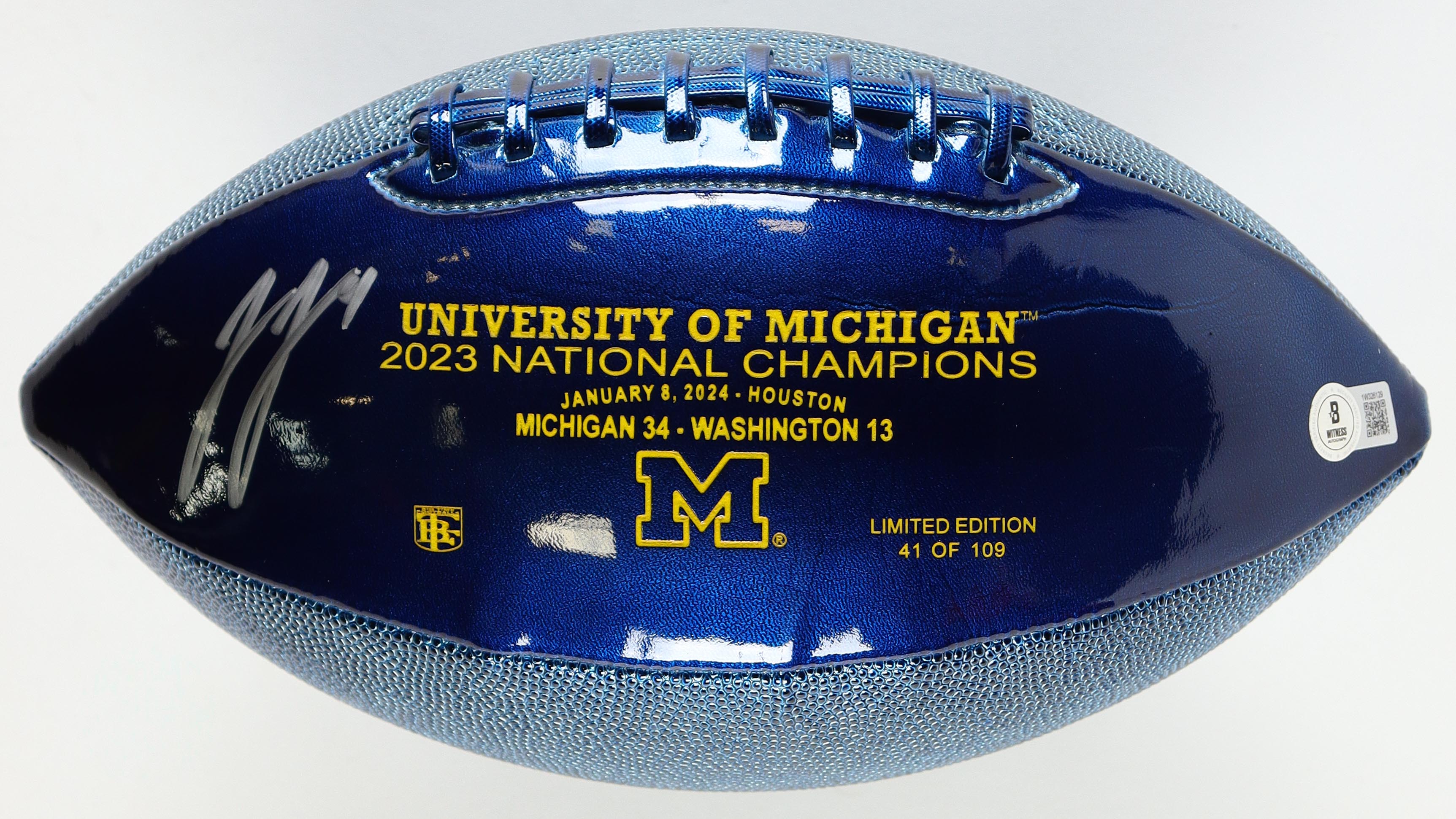 J.J. McCarthy Signed Wolverines 2023 National Champions Football (Beckett) at PristineAuction.com J.J. McCarthy Signed Wolverines 2023 National Champions Football (Beckett) at PristineAuction.com