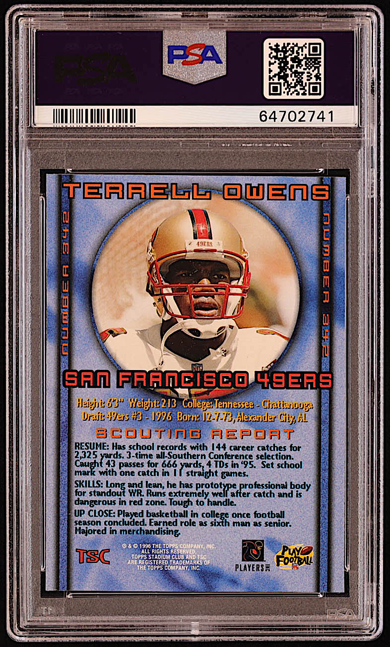 Terrell Owens 1996 Stadium Club #342 SP RC (PSA 6) at PristineAuction.com Terrell Owens 1996 Stadium Club #342 SP RC (PSA 6) at PristineAuction.com