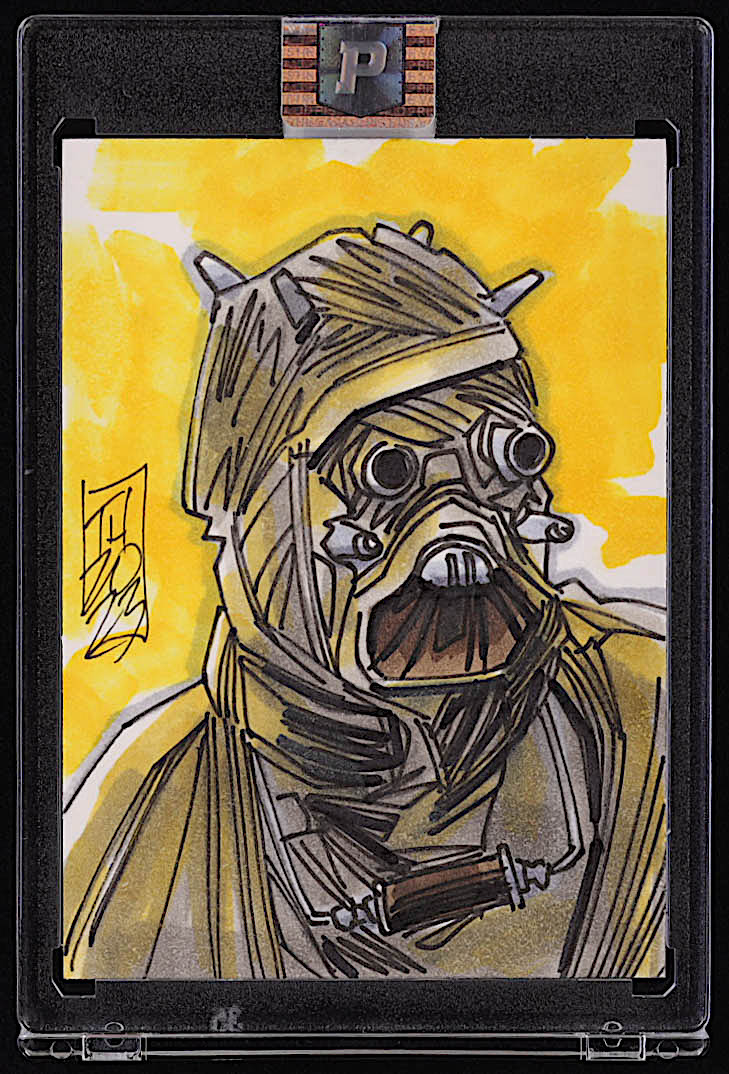 Tusken Raider | Peter Diamond | Star Wars | Original Art Sketch Card by Tom Hodges (1/1 Original Art) at PristineAuction.com Tusken Raider | Peter Diamond | Star Wars | Original Art Sketch Card by Tom Hodges (1/1 Original Art) at PristineAuction.com