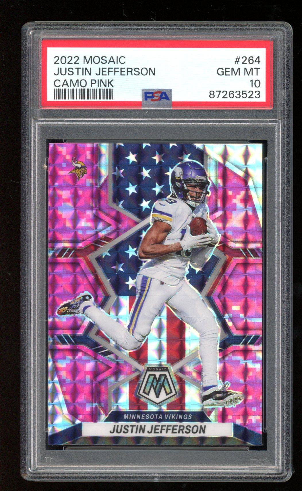Justin Jefferson 2022 Panini Mosaic Mosaic Camo Pink #264 NP (PSA 10) at PristineAuction.com Justin Jefferson 2022 Panini Mosaic Mosaic Camo Pink #264 NP (PSA 10) at PristineAuction.com