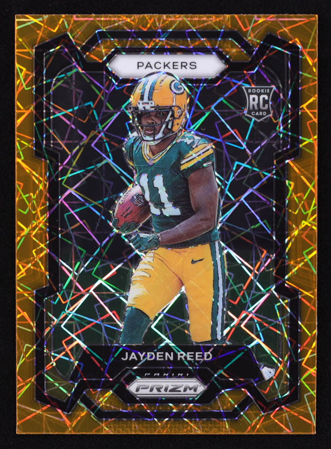 Jayden Reed 2023 Panini Prizm Prizms Orange Lazer #334 RC at PristineAuction.com Jayden Reed 2023 Panini Prizm Prizms Orange Lazer #334 RC at PristineAuction.com