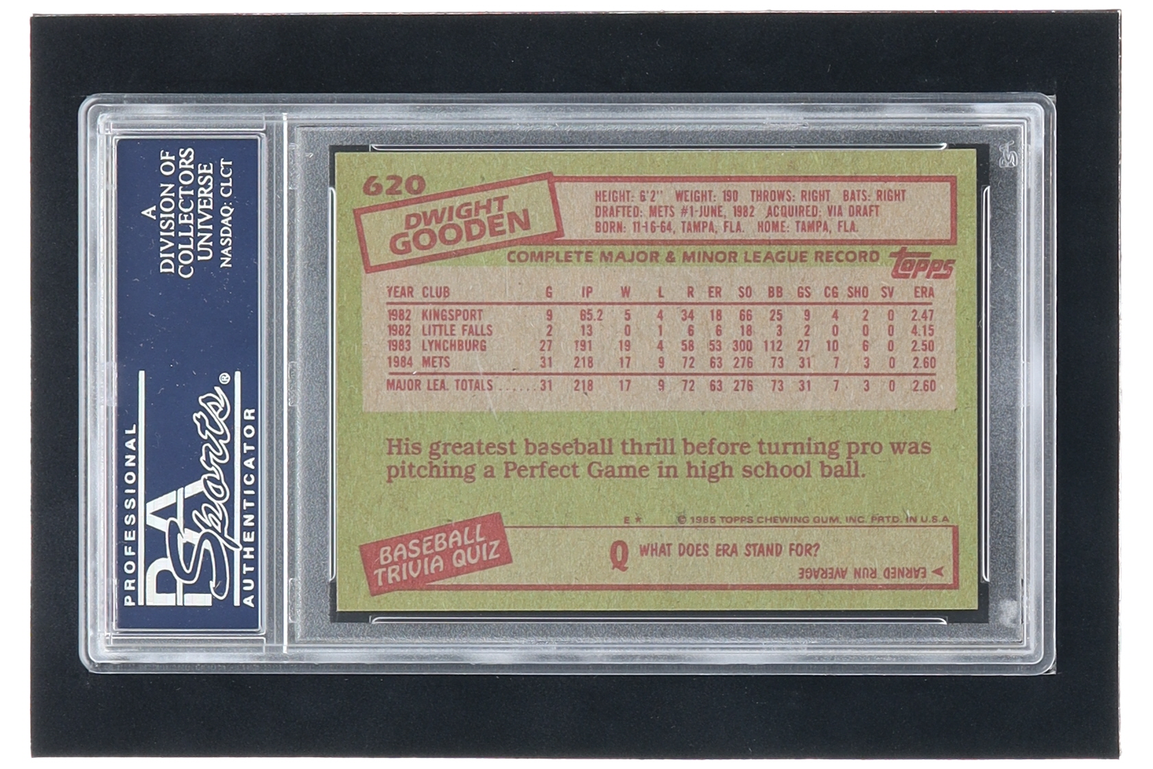Dwight "Doc" Gooden Signed 1985 Topps #620 RC Inscribed "84 ROY" (PSA) at PristineAuction.com Dwight "Doc" Gooden Signed 1985 Topps #620 RC Inscribed "84 ROY" (PSA) at PristineAuction.com