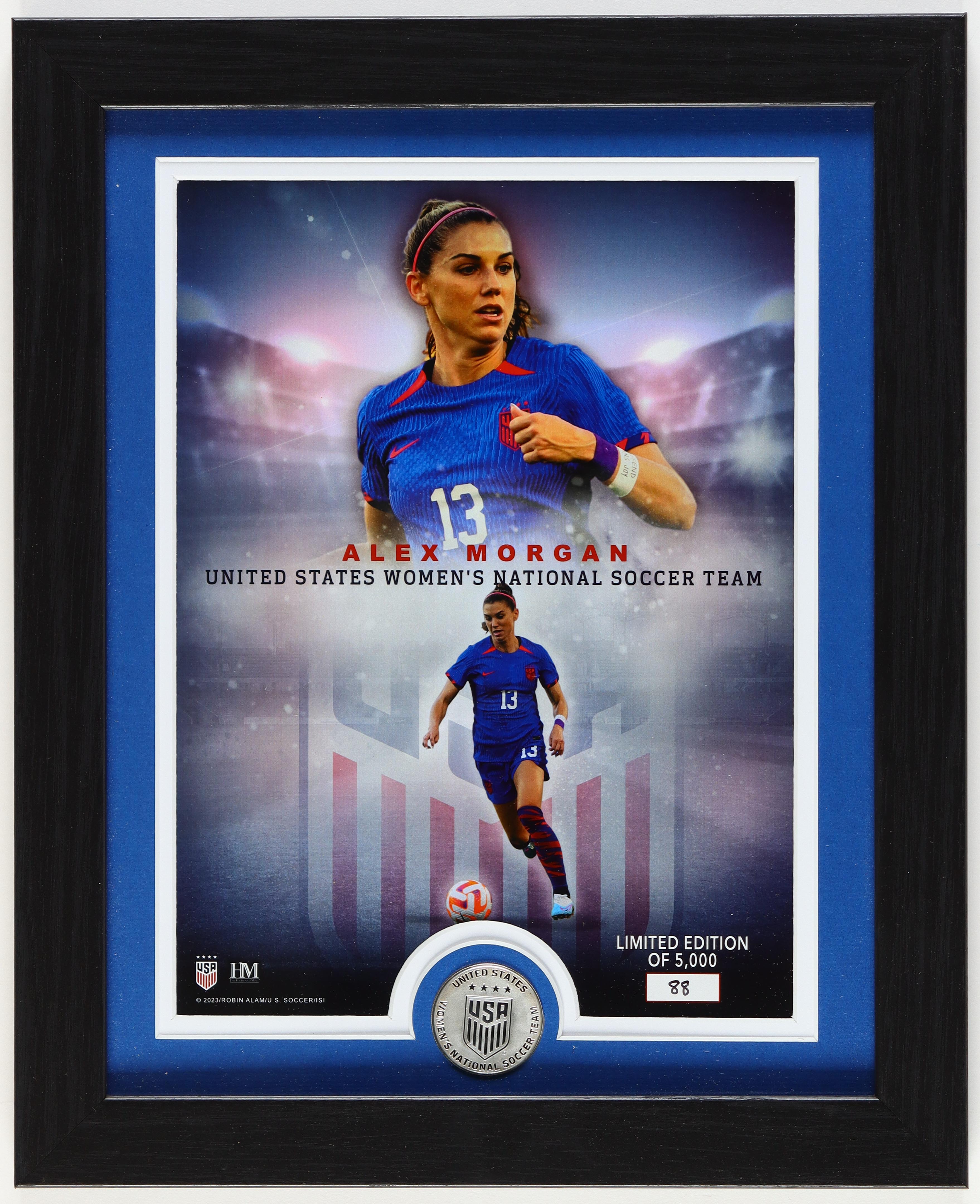 Alex Morgan LE U.S. National Team Custom Framed Photo Display With Team Medallion at PristineAuction.com Alex Morgan LE U.S. National Team Custom Framed Photo Display With Team Medallion at PristineAuction.com