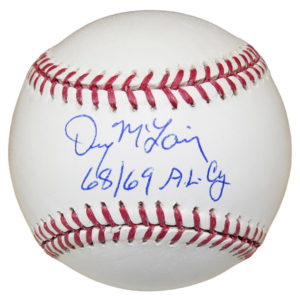 Denny McLain Signed OML Baseball Inscribed "68/69 AL Cy" (Schwartz) at PristineAuction.com Denny McLain Signed OML Baseball Inscribed "68/69 AL Cy" (Schwartz) at PristineAuction.com