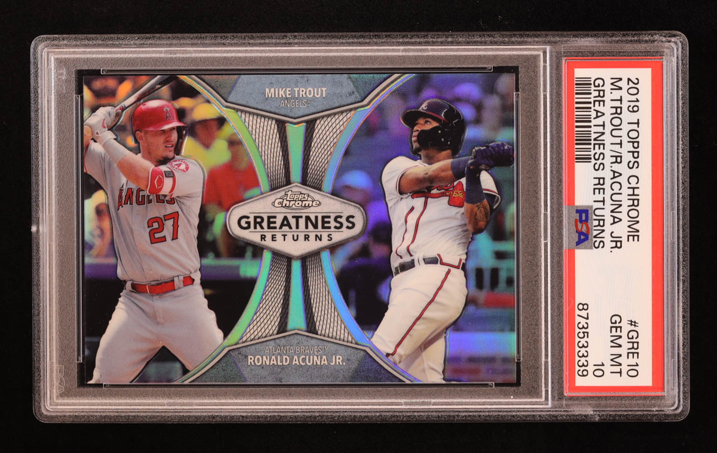 Ronald Acuna Jr. / Mike Trout 2019 Topps Chrome Greatness Returns #GRE10 (PSA 10) at PristineAuction.com Ronald Acuna Jr. / Mike Trout 2019 Topps Chrome Greatness Returns #GRE10 (PSA 10) at PristineAuction.com