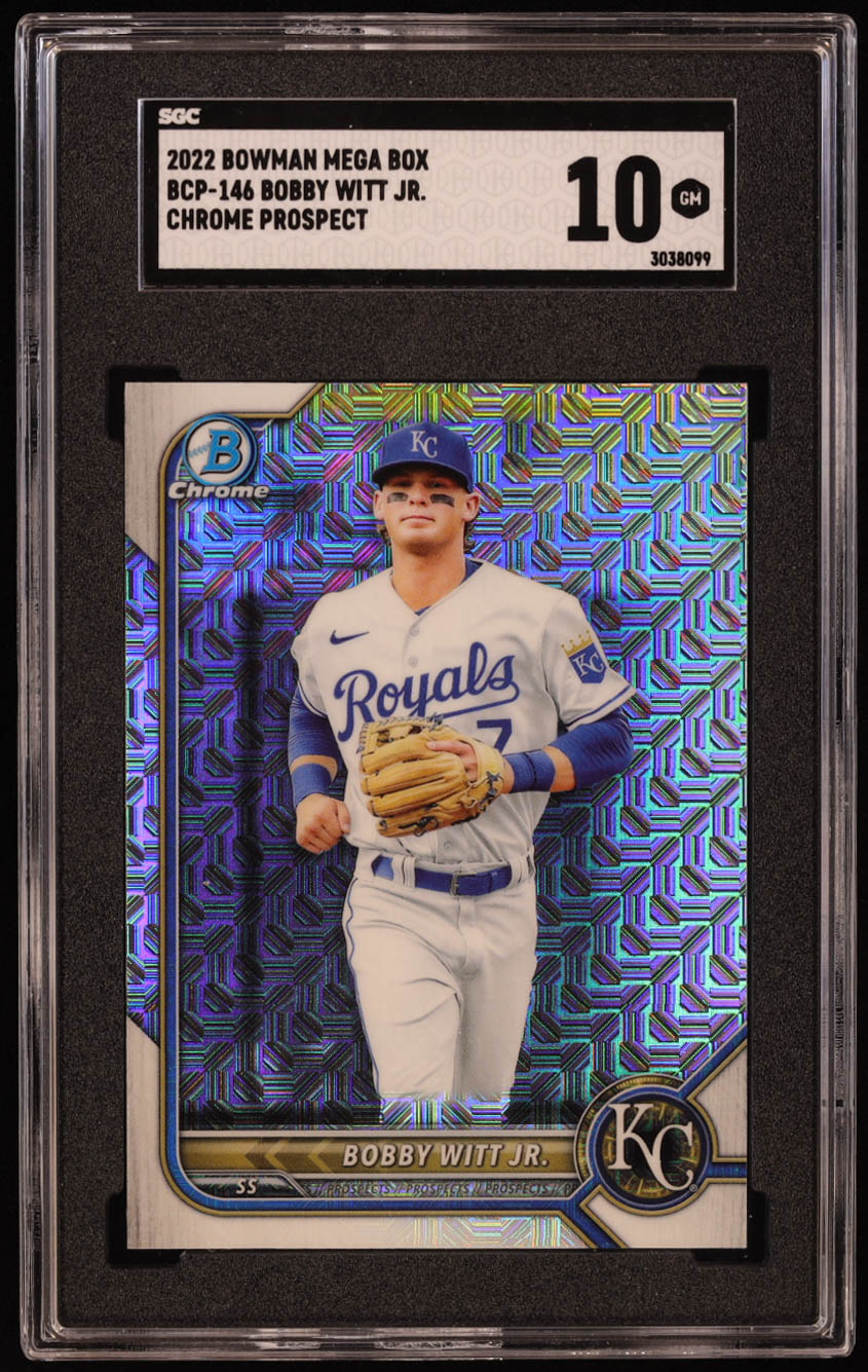 Bobby Witt Jr. 2022 Bowman Chrome Mega Box Prospects #BCP146 RC (SGC 10) at PristineAuction.com Bobby Witt Jr. 2022 Bowman Chrome Mega Box Prospects #BCP146 RC (SGC 10) at PristineAuction.com