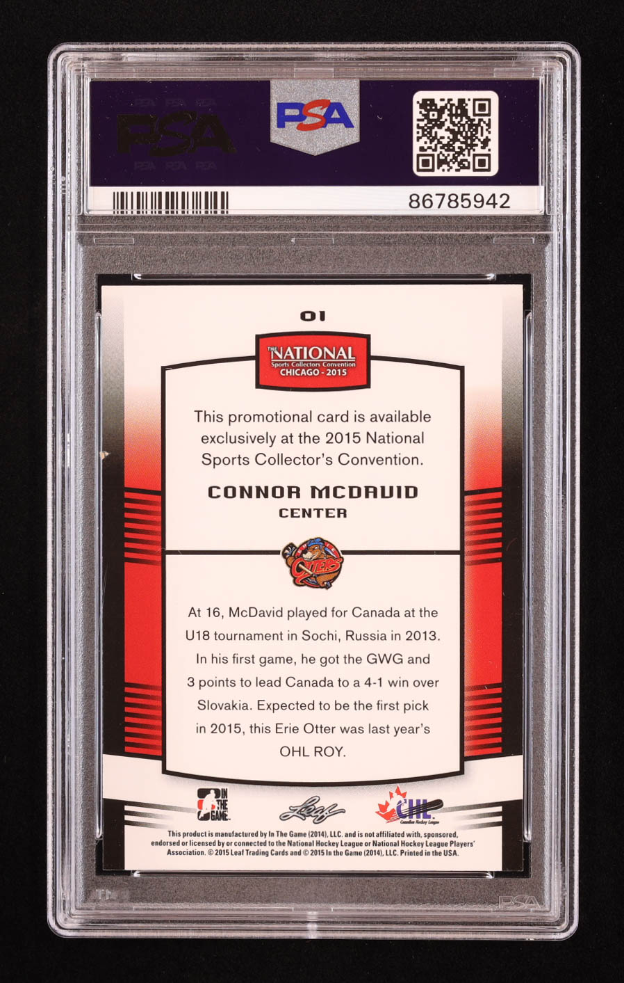 Connor McDavid 2015 Leaf National Convention VIP #1 RC (PSA 10) at PristineAuction.com Connor McDavid 2015 Leaf National Convention VIP #1 RC (PSA 10) at PristineAuction.com