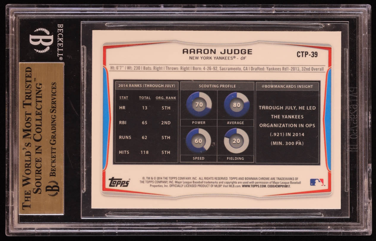Aaron Judge 2014 Bowman Chrome Draft Top Prospects #CTP39 RC (BGS 9.5) at PristineAuction.com Aaron Judge 2014 Bowman Chrome Draft Top Prospects #CTP39 RC (BGS 9.5) at PristineAuction.com