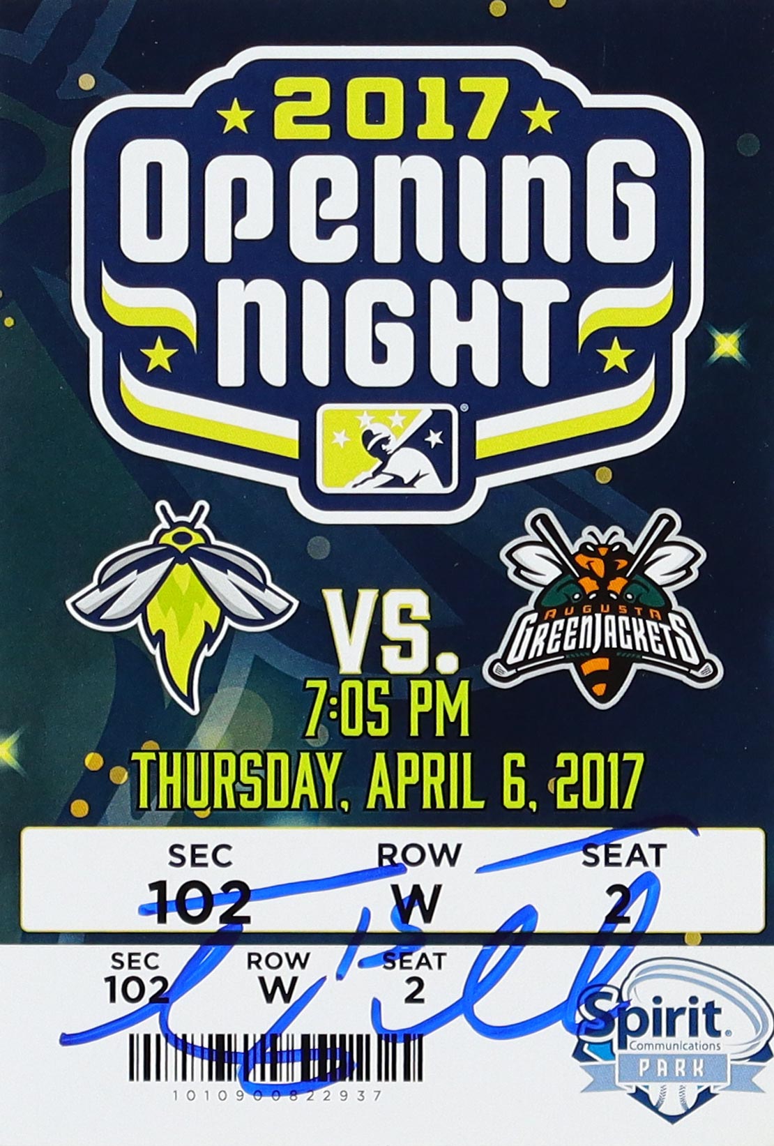 Tim Tebow Signed 2017 Columbia Fireflies vs. Augusta GreenJackets Opening Night Ticket (Tebow) at PristineAuction.com Tim Tebow Signed 2017 Columbia Fireflies vs. Augusta GreenJackets Opening Night Ticket (Tebow) at PristineAuction.com