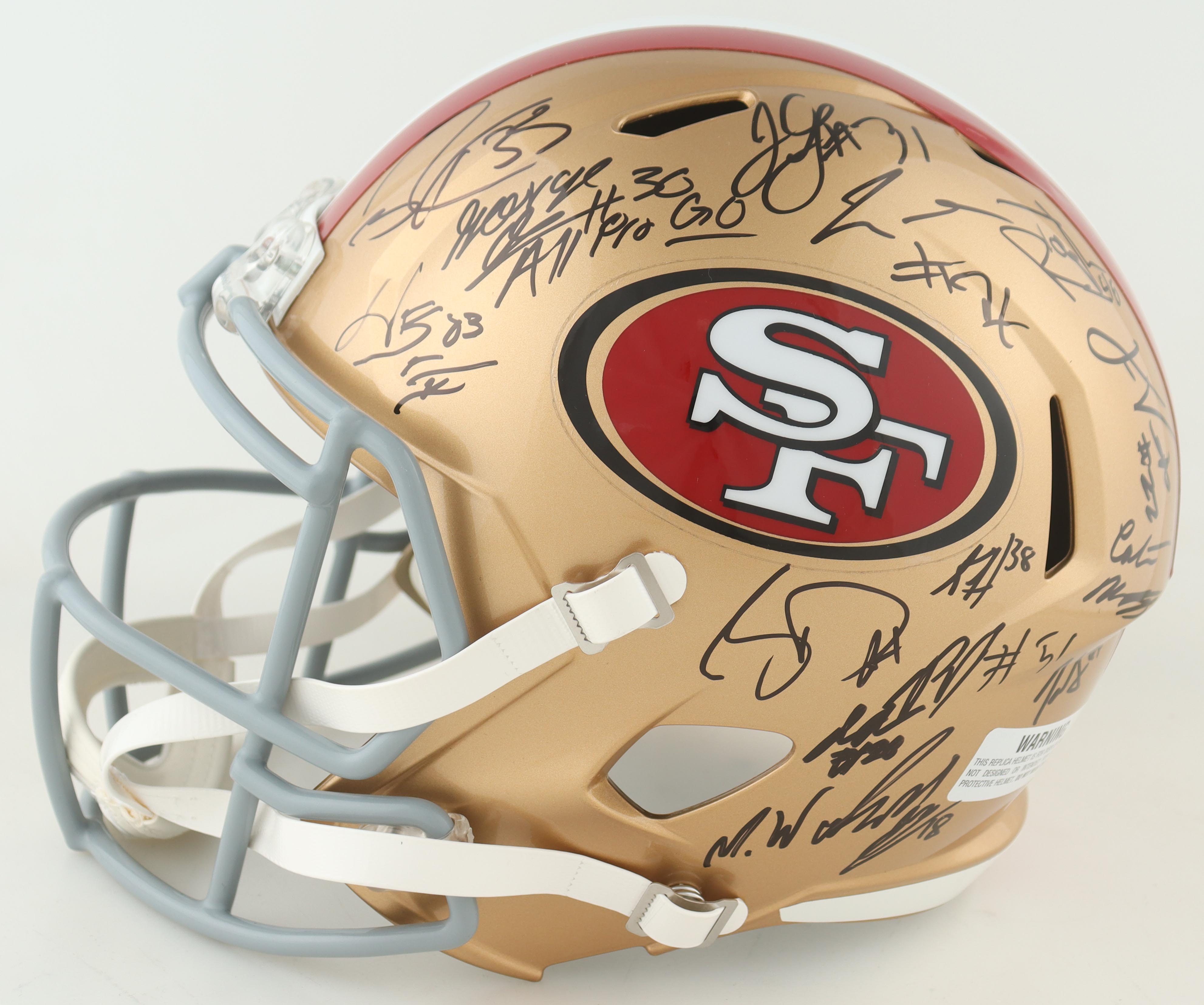 2023-24 NFC Champions 49ers Full-Size Speed Helmet Team-Signed By (27) With Nick Bosa, George Kittle, Christian McCaffrey, Charvarius Ward (JSA) at PristineAuction.com 2023-24 NFC Champions 49ers Full-Size Speed Helmet Team-Signed By (27) With Nick Bosa, George Kittle, Christian McCaffrey, Charvarius Ward (JSA) at PristineAuction.com