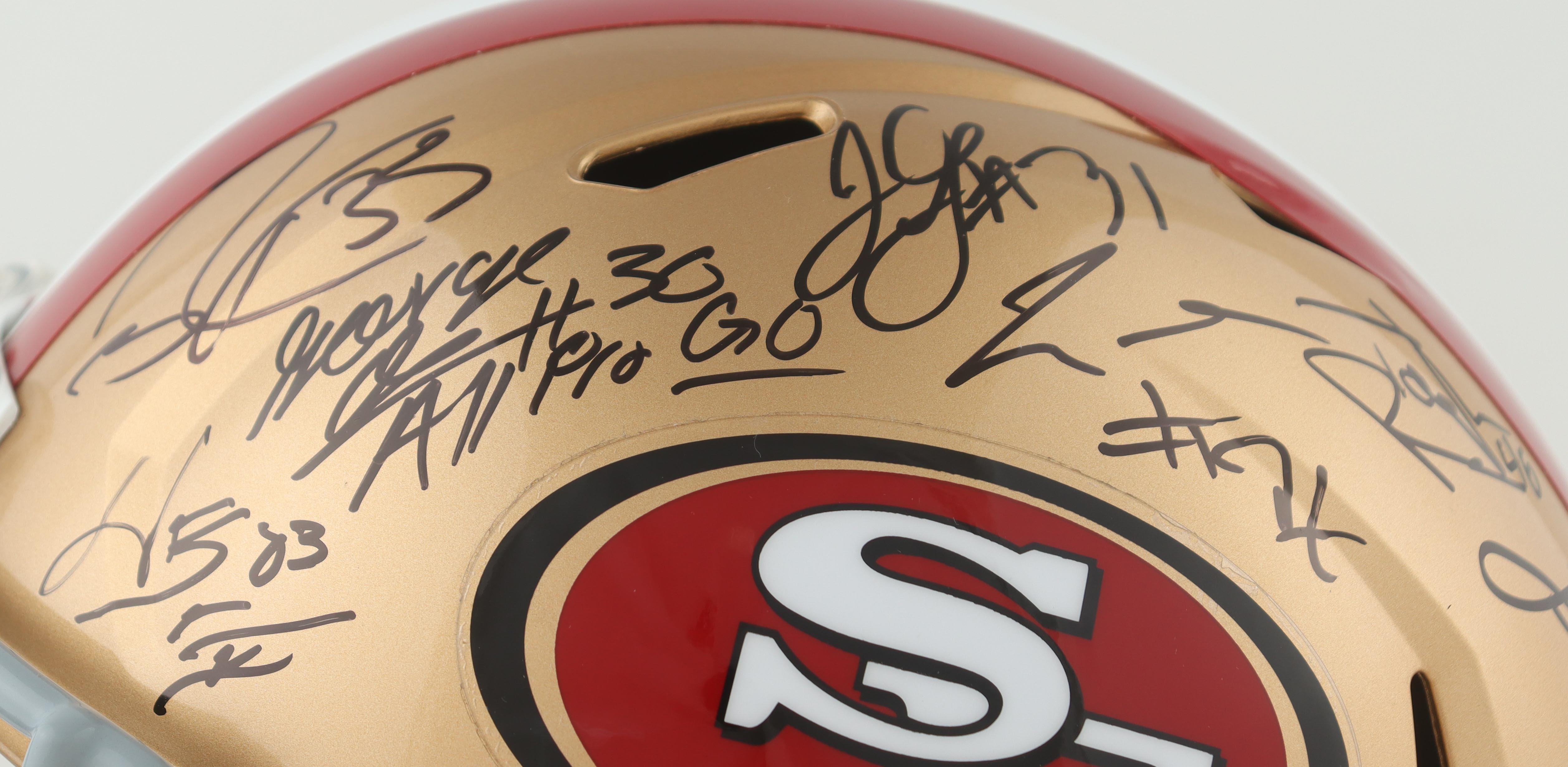 2023-24 NFC Champions 49ers Full-Size Speed Helmet Team-Signed By (27) With Nick Bosa, George Kittle, Christian McCaffrey, Charvarius Ward (JSA) at PristineAuction.com 2023-24 NFC Champions 49ers Full-Size Speed Helmet Team-Signed By (27) With Nick Bosa, George Kittle, Christian McCaffrey, Charvarius Ward (JSA) at PristineAuction.com
