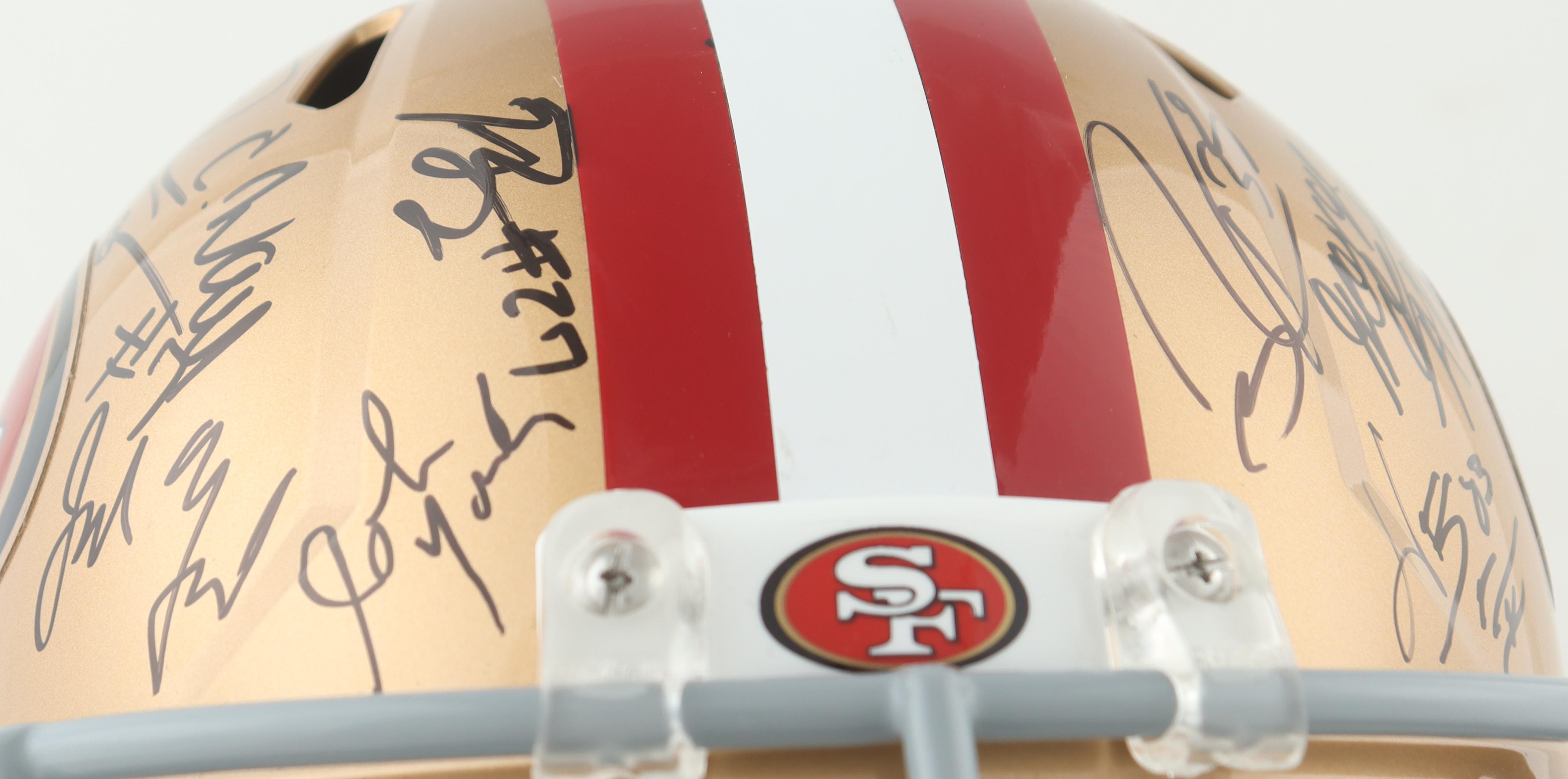 2023-24 NFC Champions 49ers Full-Size Speed Helmet Team-Signed By (27) With Nick Bosa, George Kittle, Christian McCaffrey, Charvarius Ward (JSA) at PristineAuction.com 2023-24 NFC Champions 49ers Full-Size Speed Helmet Team-Signed By (27) With Nick Bosa, George Kittle, Christian McCaffrey, Charvarius Ward (JSA) at PristineAuction.com