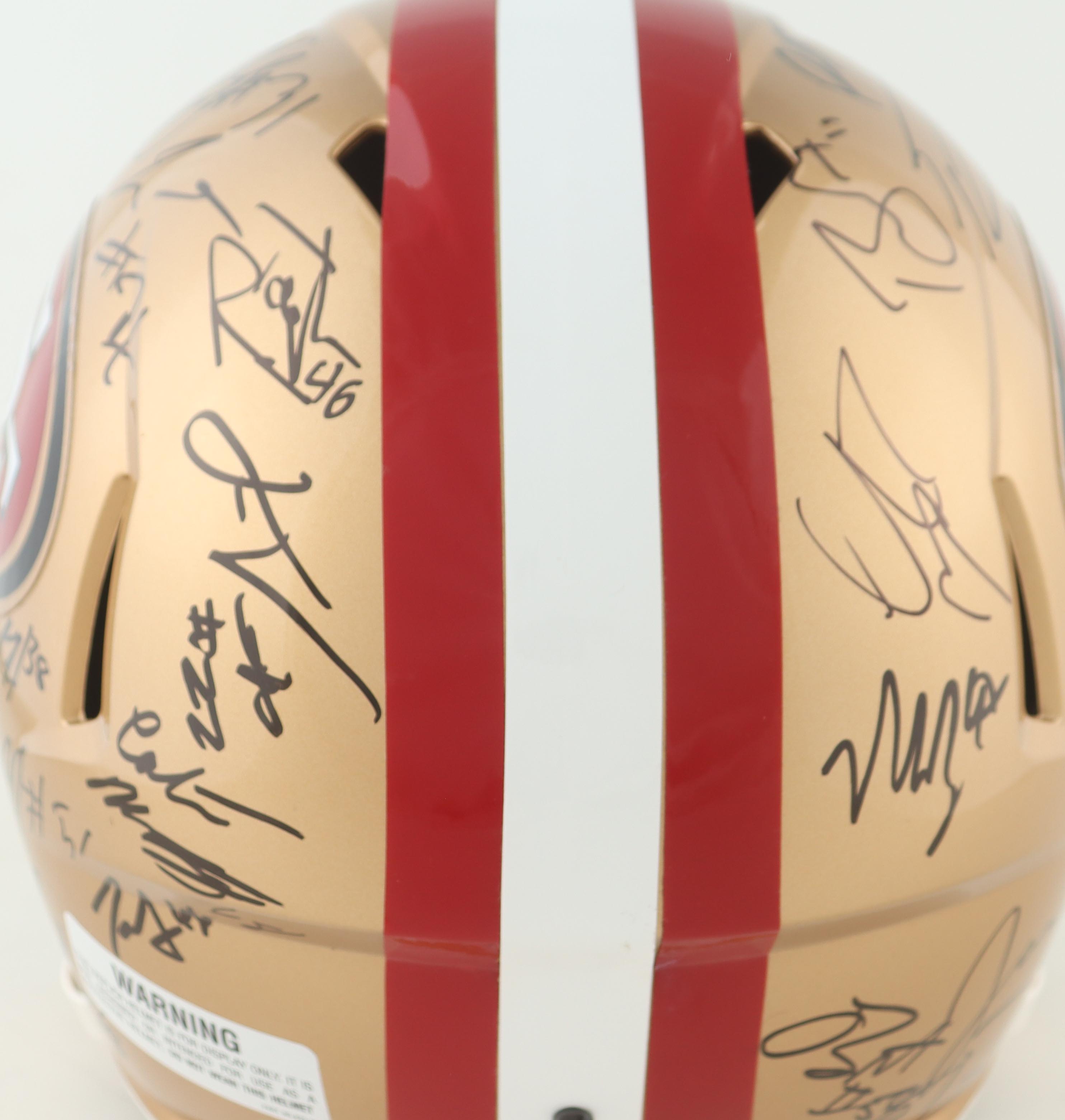 2023-24 NFC Champions 49ers Full-Size Speed Helmet Team-Signed By (27) With Nick Bosa, George Kittle, Christian McCaffrey, Charvarius Ward (JSA) at PristineAuction.com 2023-24 NFC Champions 49ers Full-Size Speed Helmet Team-Signed By (27) With Nick Bosa, George Kittle, Christian McCaffrey, Charvarius Ward (JSA) at PristineAuction.com