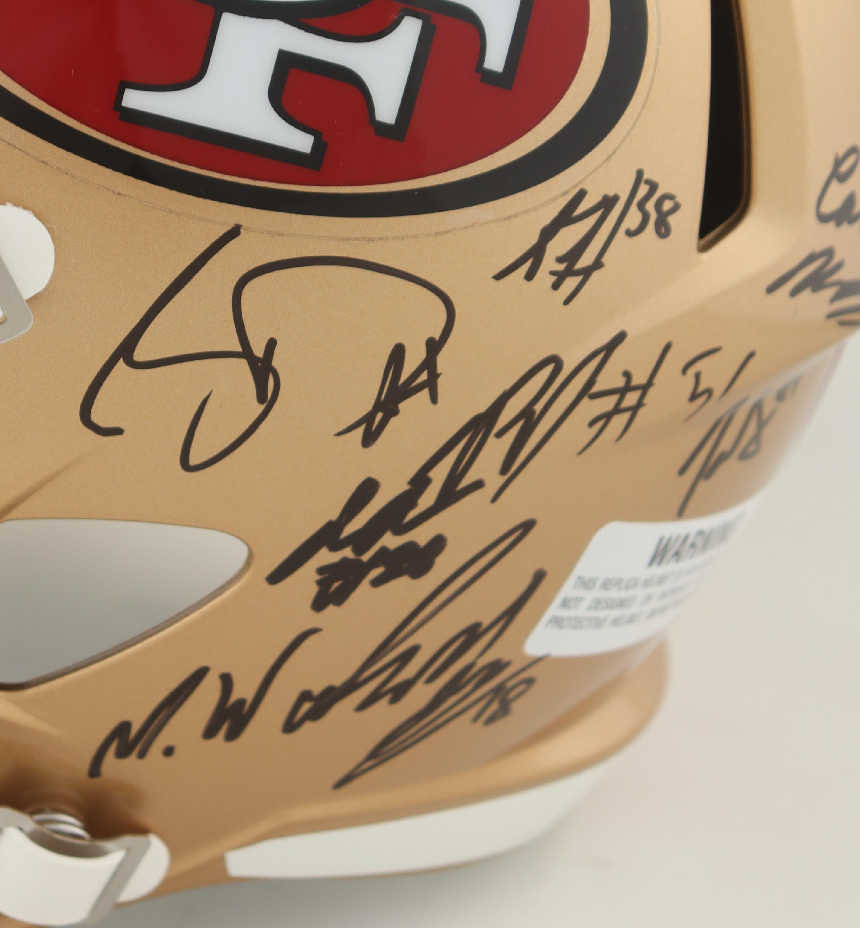 2023-24 NFC Champions 49ers Full-Size Speed Helmet Team-Signed By (27) With Nick Bosa, George Kittle, Christian McCaffrey, Charvarius Ward (JSA) at PristineAuction.com 2023-24 NFC Champions 49ers Full-Size Speed Helmet Team-Signed By (27) With Nick Bosa, George Kittle, Christian McCaffrey, Charvarius Ward (JSA) at PristineAuction.com