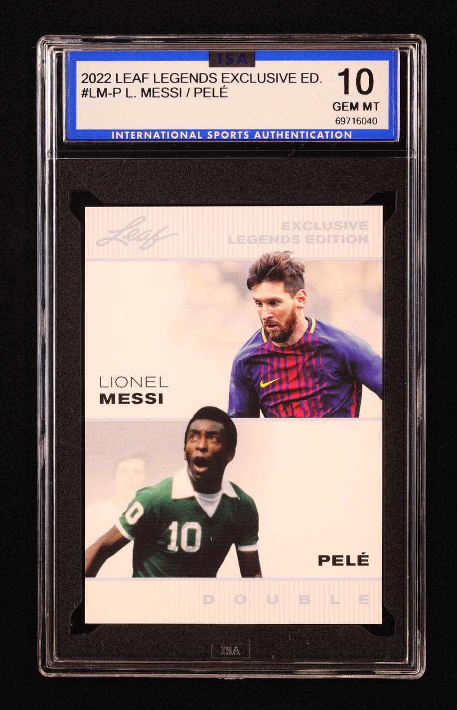 Lionel Messi / Pele 2022 Leaf Legends Exclusive Edition #LMP (ISA 10) at PristineAuction.com Lionel Messi / Pele 2022 Leaf Legends Exclusive Edition #LMP (ISA 10) at PristineAuction.com