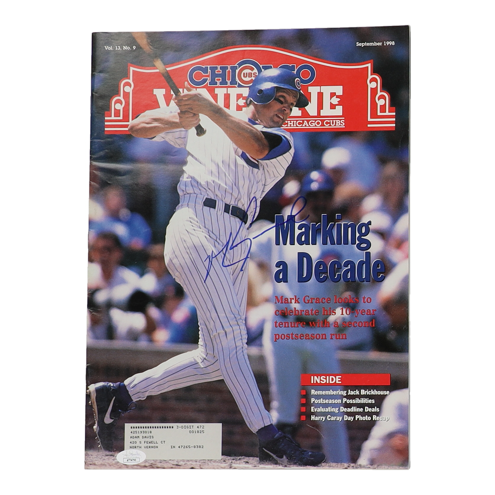 Mark Grace Signed 1998 "Chicago Cubs Vine Line" Magazine (JSA) at PristineAuction.com Mark Grace Signed 1998 "Chicago Cubs Vine Line" Magazine (JSA) at PristineAuction.com