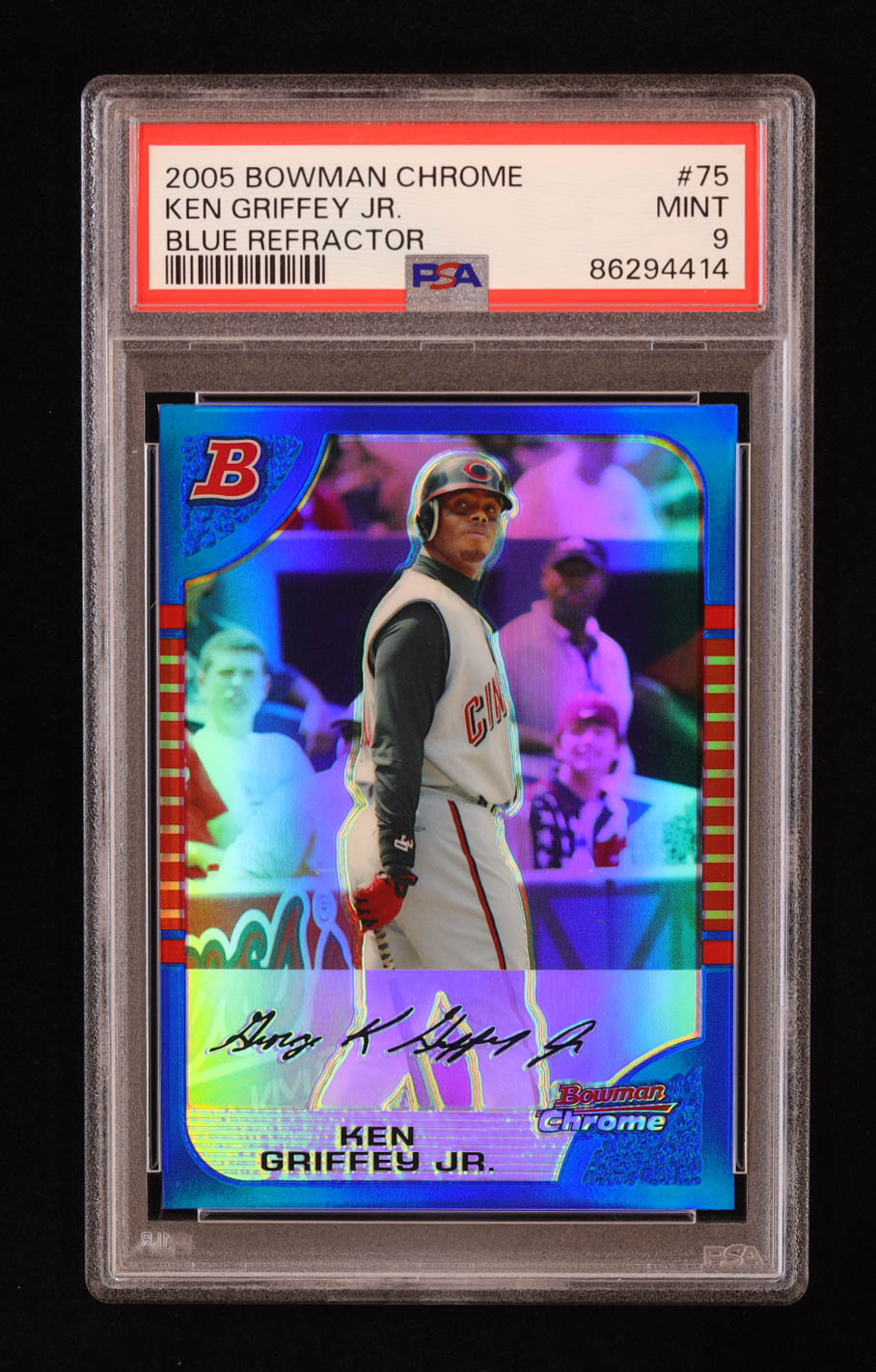 Ken Griffey Jr. 2005 Bowman Chrome Blue Refractors #75 #013/150 (PSA 9) at PristineAuction.com Ken Griffey Jr. 2005 Bowman Chrome Blue Refractors #75 #013/150 (PSA 9) at PristineAuction.com