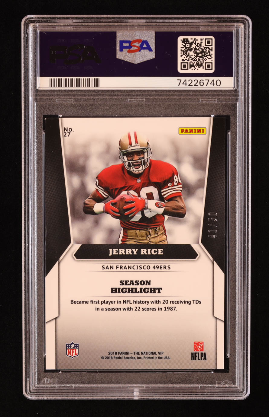 Jerry Rice 2018 Panini National Convention Gold VIP Prizm Cracked Ice #27 #41/50 (PSA 9) at PristineAuction.com Jerry Rice 2018 Panini National Convention Gold VIP Prizm Cracked Ice #27 #41/50 (PSA 9) at PristineAuction.com