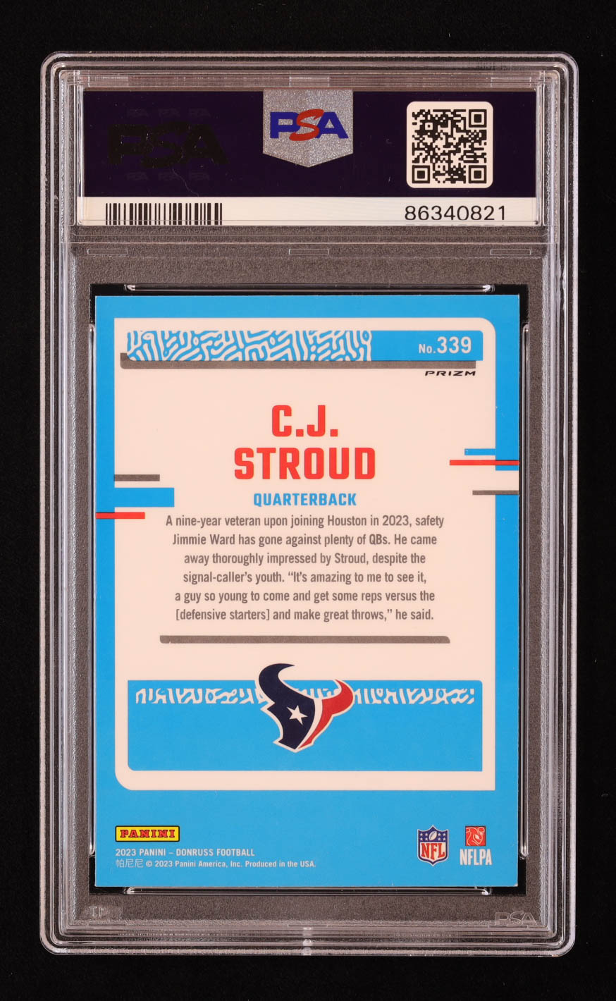 CJ Stroud 2023 Donruss Optic Rated Rookies Preview Pink #339 RC (PSA 10) at PristineAuction.com CJ Stroud 2023 Donruss Optic Rated Rookies Preview Pink #339 RC (PSA 10) at PristineAuction.com