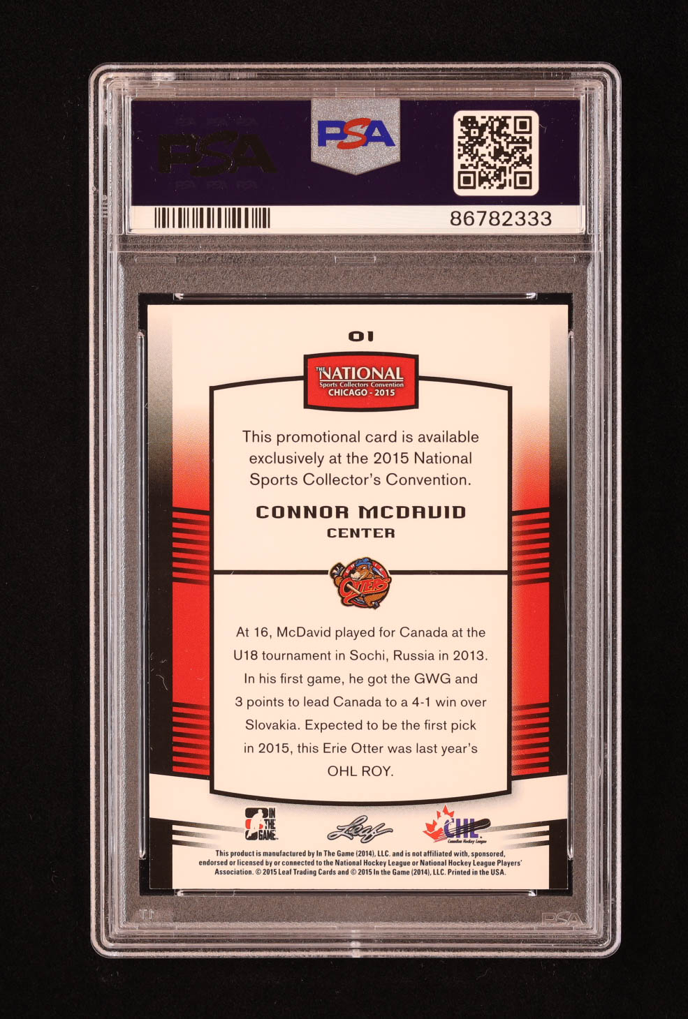 Connor McDavid 2015 Leaf National Convention VIP #1 RC (PSA 10) at PristineAuction.com Connor McDavid 2015 Leaf National Convention VIP #1 RC (PSA 10) at PristineAuction.com