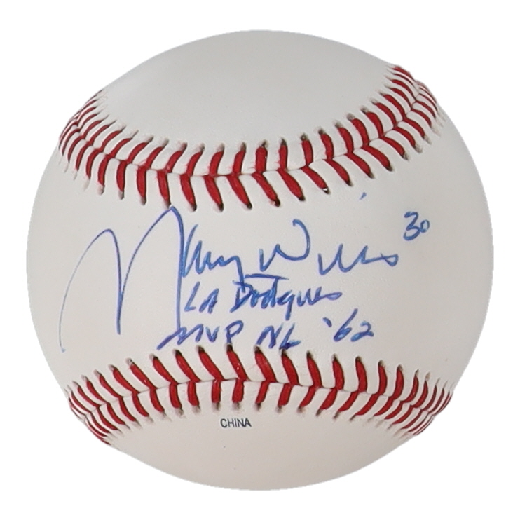 Maury Wills Signed South Atlantic League Baseball Inscribed "MVP NL '62" & "LA Dodgers" (JSA) at PristineAuction.com Maury Wills Signed South Atlantic League Baseball Inscribed "MVP NL '62" & "LA Dodgers" (JSA) at PristineAuction.com