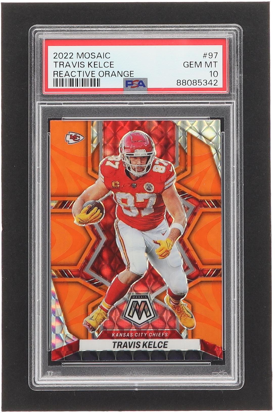 Travis Kelce 2022 Panini Mosaic Mosaic Reactive Orange #97 (PSA 10) at PristineAuction.com Travis Kelce 2022 Panini Mosaic Mosaic Reactive Orange #97 (PSA 10) at PristineAuction.com