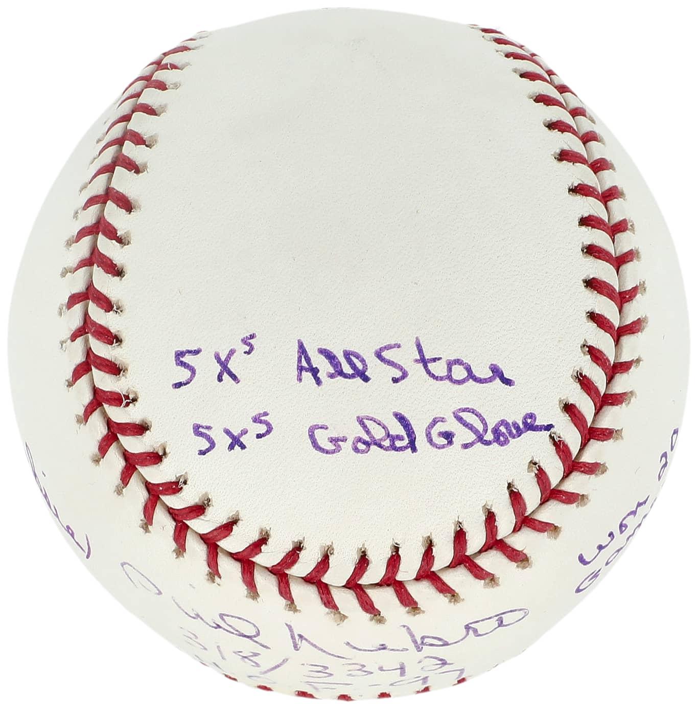 Phil Niekro Signed OML Baseball OML Baseball with (8) Career Stat Inscriptions (JSA) at PristineAuction.com Phil Niekro Signed OML Baseball OML Baseball with (8) Career Stat Inscriptions (JSA) at PristineAuction.com