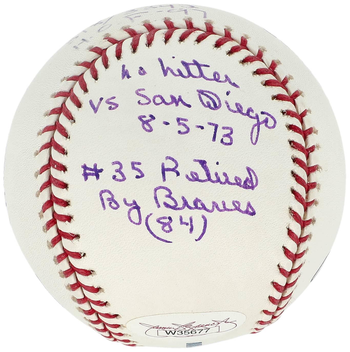 Phil Niekro Signed OML Baseball OML Baseball with (8) Career Stat Inscriptions (JSA) at PristineAuction.com Phil Niekro Signed OML Baseball OML Baseball with (8) Career Stat Inscriptions (JSA) at PristineAuction.com