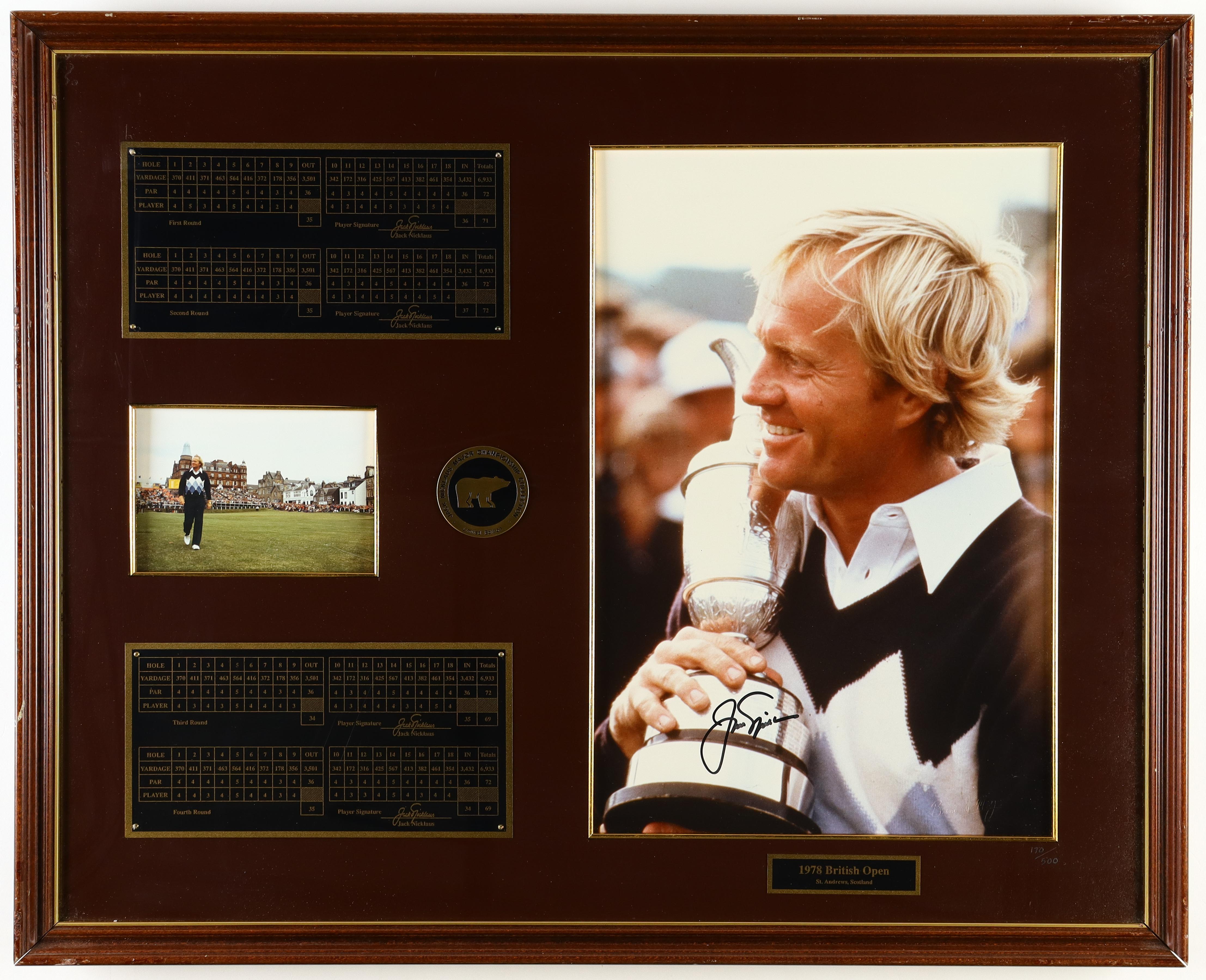 Jack Nicklaus Signed LE 1978 British Open Custom Framed Photo Display With Engraved Scorecard (JSA) at PristineAuction.com Jack Nicklaus Signed LE 1978 British Open Custom Framed Photo Display With Engraved Scorecard (JSA) at PristineAuction.com