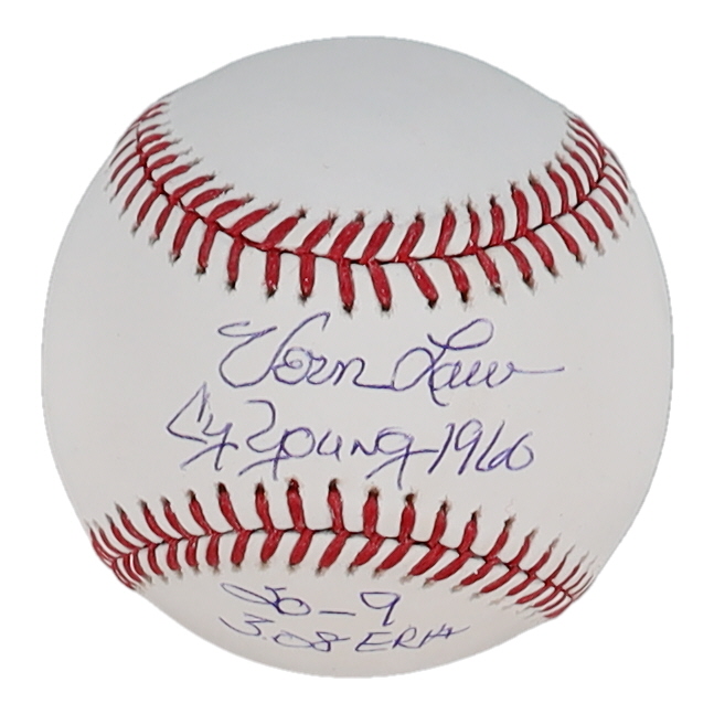Vern Law Signed OML Baseball Inscribed "CY Young 1960", "20-9", & "3.08 ERA" (Steiner) at PristineAuction.com Vern Law Signed OML Baseball Inscribed "CY Young 1960", "20-9", & "3.08 ERA" (Steiner) at PristineAuction.com