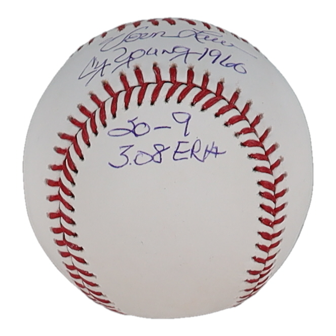 Vern Law Signed OML Baseball Inscribed "CY Young 1960", "20-9", & "3.08 ERA" (Steiner) at PristineAuction.com Vern Law Signed OML Baseball Inscribed "CY Young 1960", "20-9", & "3.08 ERA" (Steiner) at PristineAuction.com