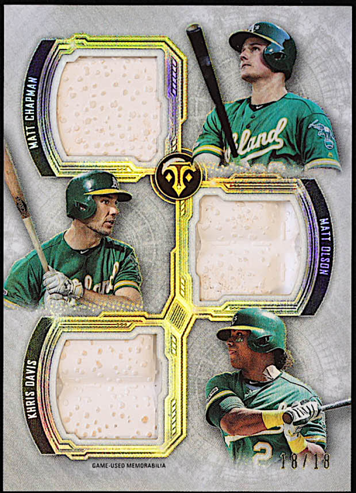 Matt Chapman / Matt Olson / Khris Davis 2020 Topps Triple Threads Touch 'Em All Relics #TEARMMK #18/18